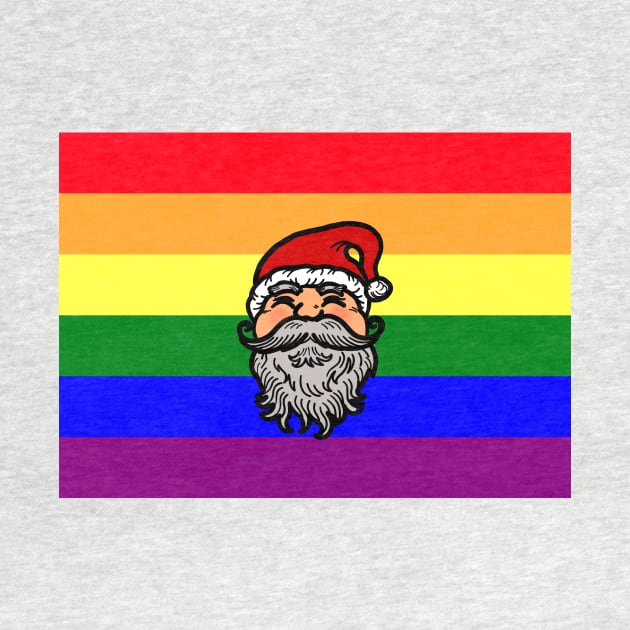 Drawing of Santa Claus face on gay pride flag background to celebrate Christmas by Nalidsa